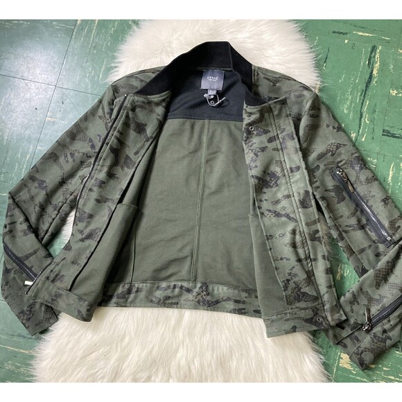 LYSSÉ NY Moto Zip Up Snap Jacket Camouflage Green Sz Medium Green Army Short EUC - Picture 11 of 14